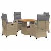 Image de vidaXL Ensemble à Manger de Jardin avec Coussins 5pcs, Table de Terrasse, Meubles de Patio, Mobilier d'Extérieur, Beige Résine Tressée