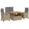 Image de vidaXL Ensemble à Manger de Jardin avec Coussins 4 pcs, Table de Terrasse, Ensemble de Meubles de Patio, Mobilier d'Extérieur, Beige Résine Tressée