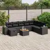Image de vidaXL Salon de jardin 9 pcs avec coussins noir résine tressée