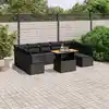 Image de vidaXL Salon de jardin 10 pcs avec coussins noir résine tressée