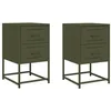 Image de vidaXL Tables de Chevet 2 pcs Noir Vert Olive 36x39x60,5 cm Acier, Armoire, Armoire latérale, Support de téléphone, Table de Chevet
