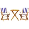 Image de vidaXL Ensemble de Bistro 3 pcs Bleu et Blanc Tissu et Bois Massif, Ensemble de Bistro de Jardin, Ensemble de Balcon, Ensemble de Meubles d'extérieur