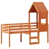 Image de vidaXL Lit Haut avec Toit Cire Marron 90x190 cm Bois de pin Massif, lit, Cadre de lit, lit Mezzanine, Meuble de Chambre à Coucher, sommier