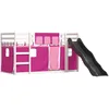 Image de vidaXL Lit superposé avec Toboggan et Rideaux Rose 90x200 cm, lit, Cadre de lit, lit superposé Bas, Meuble de Chambre à Coucher, lit superposé Double