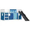 Image de vidaXL Lit superposé avec Toboggan et Rideaux Bleu 80x200 cm, lit, Cadre de lit, lit superposé Bas, Meuble de Chambre à Coucher, lit superposé Double