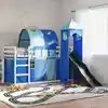Image de vidaXL Lit superposé sans matelas avec toboggan et rideaux 90x200 cm