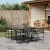 Image de vidaXL Ensemble à manger de jardin coussins 7 pcs noir résine tressée