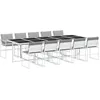 Image de vidaXL Ensemble à Manger de Jardin avec Coussins 11pcs Blanc textilène, Ensemble à Manger d'extérieur, Meuble à Manger de Jardin, Table et chaises de Jardin