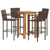 Image de vidaXL Ensemble de Bar de Jardin 5 pcs Marron Bois Massif Acacia rotin, Table et chaises de Bar d'extérieur, Ensemble de Meubles de Patio, Ensemble de Bar de terrasse