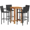 Image de vidaXL Ensemble de Bar de Jardin 5 pcs Noir Bois Massif Acacia rotin, Table et chaises de Bar d'extérieur, Ensemble de Meubles de Patio, Ensemble de Bar de terrasse