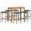 Image de vidaXL Ensemble de Bar de Jardin 7 pcs Gris Bois Massif Acacia rotin, Table et chaises de Bar d'extérieur, Ensemble de Meubles de Patio, Ensemble de Bar de terrasse