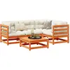 Image de vidaXL Salon de jardin 5 pcs avec coussins cire marron bois pin massif
