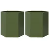 Image de vidaXL Jardinières 2 pcs Vert Olive hexagone 46x40x45 cm Acier, jardinière de Fleurs, jardinière de Patio, jardinière de Jardin
