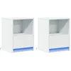 Image de vidaXL Armoires de Chevet et lumières LED 2pcs Blanc Bois d'ingénierie, Table d'appoint, Armoire de lit, Table d'appoint pour la Chambre