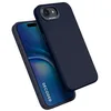 Image de DECODED Coque en silicone pour iPhone 16e, toucher doux, revêtement antibactérien, compatible MagSafe, protection contre les chutes et les chocs, boutons métalliques, prise en main solide, bleu marine