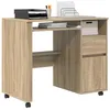 Image de vidaXL Bureau avec Roues avec tiroir Chêne Sonoma 91 x 50 x 77 cm, Bureau de Bureau Moderne, Design Ergonomique, Station de Travail Mobile et Fonctionnelle avec Rangement