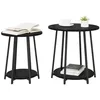 Image de vidaXL Ensemble de Tables d'appoint avec étagère 2 pcs Chêne Noir, Table d'appoint Ronde Moderne, Set Compact pour Le Salon, Meuble Durable, déco Urbaine