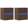 Image de vidaXL Tables de Chevet murales avec lumières LED 2 pcs chêne Marron, Table de Chevet Flottante, Support de téléphone, Meuble de Chambre à Coucher