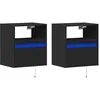 Image de vidaXL Tables de Chevet murales avec lumières LED 2 pcs Noir, Table de Chevet Flottante, Support de téléphone, Table de Chevet à LED