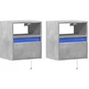 Image de vidaXL Tables de Chevet murales avec lumières LED 2 pcs Gris béton, Table de Chevet Flottante, Support de téléphone, Table de Chevet à LED
