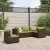 Image de vidaXL Salon de jardin 5 pcs avec coussins Marron Résine tressée