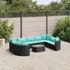 Image de vidaXL Salon de jardin 10 pcs avec coussins noir résine tressée