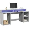 Image de vidaXL Bureau et lumières LED sonoma gris 200x55x91 cm bois ingénierie