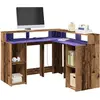 Image de vidaXL Bureau avec lumières LED vieux bois bois d'ingénierie