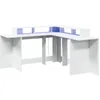 Image de vidaXL Bureau avec lumières LED Blanc 152x152x91 cm Bois d'ingénierie, Bureau d'ordinateur, Bureau d'écriture, Meuble de Bureau à Domicile