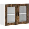 Image de vidaXL Armoire Murale de Cuisine avec Porte en Verre Porto chêne fumé, Meuble Mural de Cuisine, armoires murales avec Portes, Armoire Murale de Cuisine avec Portes