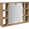 Image de vidaXL Armoire à Miroir avec LED chêne Artisanal 76x15x55 cm, Armoire de Toilette LED, Armoire Murale, Armoire LED