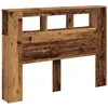 Image de vidaXL Tête LED Vieux Bois 140x18,5x103,5cm Bois d'ingénierie, lit avec étagères