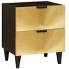 Image de vidaXL Cabinet de Chevet avec tiroir Noir et Or 40 x 33,5 x 46 cm, Meuble de Chevet Rustique, Table de Nuit en Acacia, compacte, Belle rangements et Design Pratique
