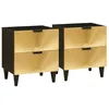 Image de vidaXL Cabinet de Chevet 2 pcs Noir et Or 40 x 33,5 x 46 cm, Meuble de Chevet Rustique, Table de Nuit en Acacia, compacte, Belle rangements et Design Pratique