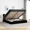 Image de vidaXL Cadre de lit ottoman avec matelas noir 200x200 cm tissu