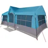 Image de vidaXL Tente familiale avec Toit Bleu et Gris 622 x 295 x 238 cm, Tente de Camping Pliable, abri Moderne pour Famille, imperméable et résistant aux UV pour Jardin et terrasse