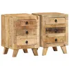 Image de vidaXL Table de Chevet 2 pcs 37x32x50 cm Bois Massif de manguier Brut, Armoire de Chevet, Armoire de lit, Table d'appoint pour Chambre à Coucher
