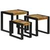 Image de vidaXL Table Gigogne 3 pcs Bois de Mangue Massif et Métal, Tables gigognes rectangulaires, Style Industriel, Moderne, déco Urbaine, Pratique et Polyvalente