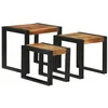 Image de vidaXL Table Gigogne 3 pcs Bois d'acacia Massif et métal, Table rectangulaire Industrielle pour Salon, Meuble empilable, déco Urbaine, Design Compact et Pratique
