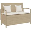 Image de Banc de rangement de jardin avec coussin beige résine tressée