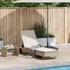 Image de vidaXL Chaise longue avec roues et coussin beige résine tressée