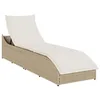 Image de vidaXL Chaise Longue Pliante Coussin et Rangement Beige résine tressée, lit de Bronzage, Chaise Longue inclinable, lit de Jour d'extérieur