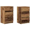 Image de vidaXL Tables de Chevet avec 3 tiroirs 2 pcs Vieux Bois 39x35x65 cm, Table d'appoint, Armoire de lit, Table d'appoint pour la Chambre, Table de Nuit