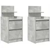 Image de vidaXL Tables de Chevet avec 2 tiroirs 2 pcs Gris béton 38x34x80 cm, Meuble de Chevet, Table d'appoint, Armoire de lit, Armoire de Chevet