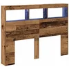 Image de vidaXL Armoire avec tête de lit avec lumières LED   Bois ancien 140 x 17 x 102 cm   Étagère de rangement élégante et moderne pour chambre à coucher   Bois d'ingénierie