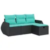 Image de vidaXL Salon de Jardin 4 pcs avec Coussins Noir résine tressée