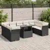 Image de vidaXL Salon de jardin 10 pcs avec coussins noir résine tressée
