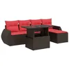 Image de vidaXL Salon de Jardin avec Coussins 6pcs Marron résine tressée Acacia, Ensemble de canapés d'extérieur, Salon de Jardin, Ensemble de canapés en résine tressée