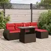 Image de vidaXL Salon de jardin avec coussins 6pcs marron résine tressée acacia