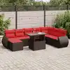 Image de vidaXL Salon de jardin et coussins 9 pcs marron résine tressée acacia